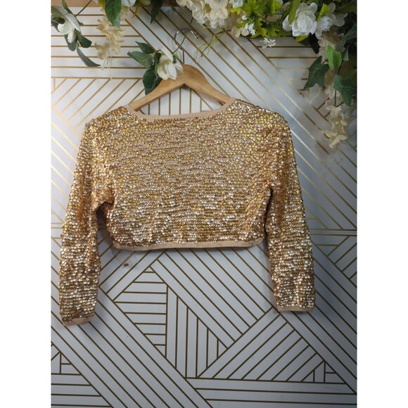 BEBE Women's Y2k 2000s Sequin Knit Cropped Cardiagn Gold Long  Sleeve Size Small - Picture 8 of 8
